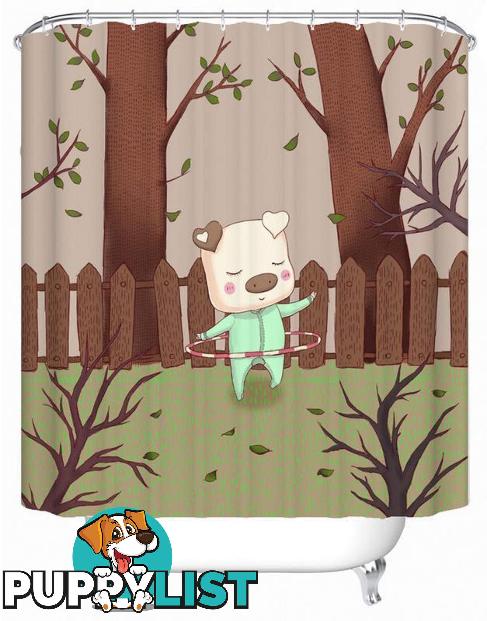 Hula Hoop Piggy Shower Curtain - Curtain - 7427045918467