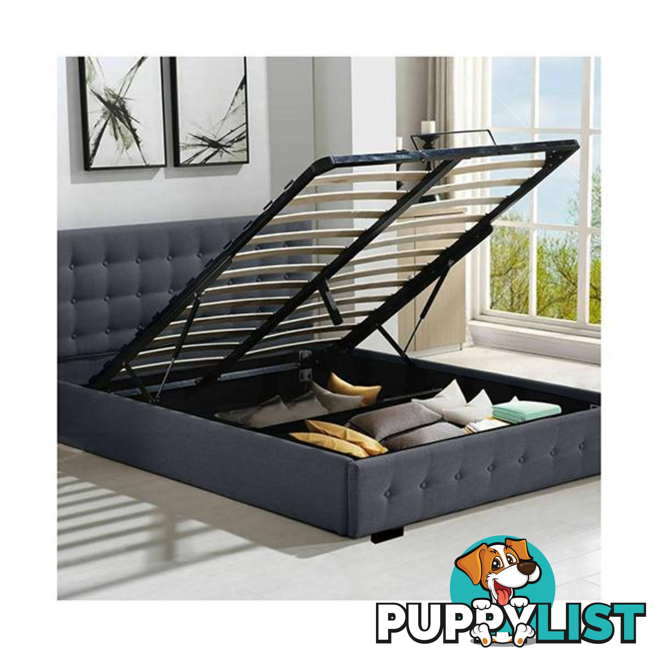 Gas Lift Bed Frame Fabric Base Mattress Storage Double Size Dark Grey - Unbranded - 787976591755
