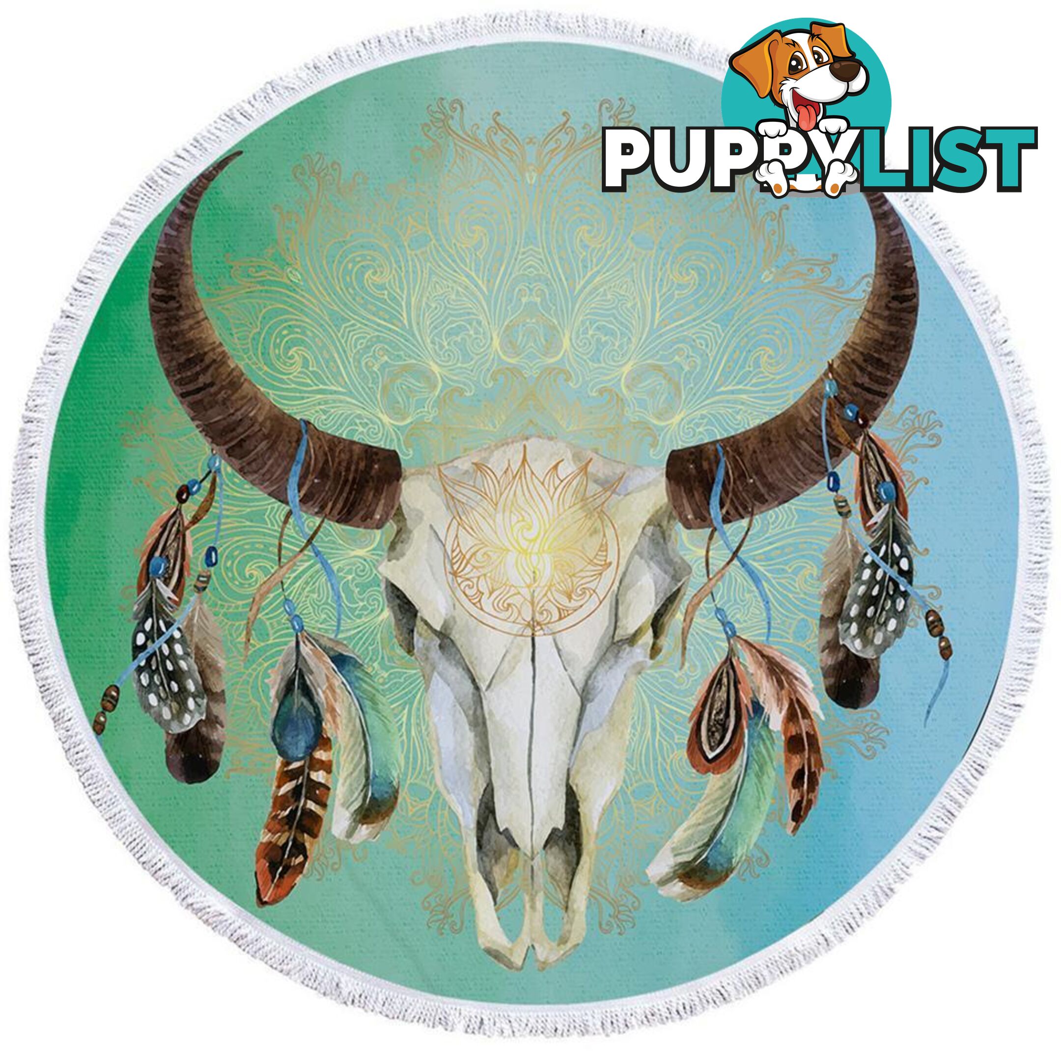 Green Blue Bull Skull Beach Towel - Towel - 7427046319546