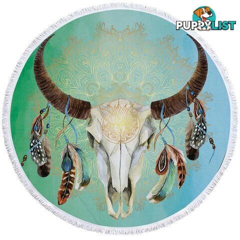 Green Blue Bull Skull Beach Towel - Towel - 7427046319546