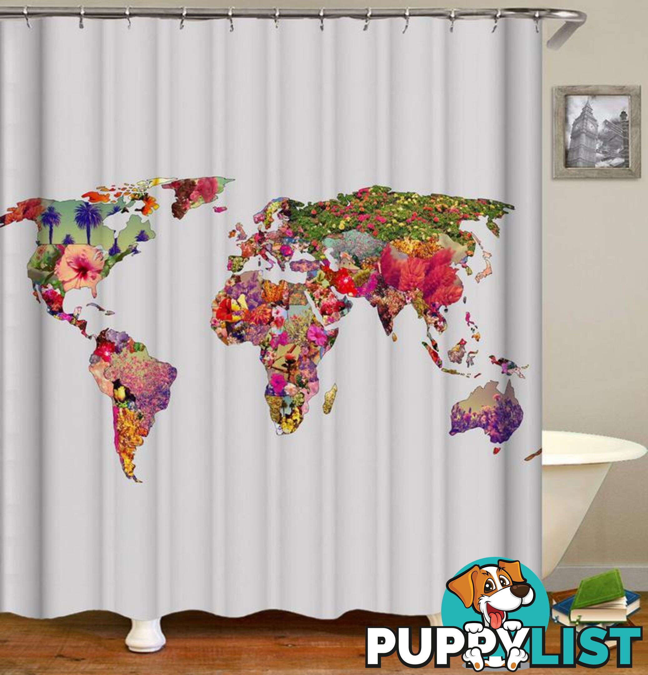 Flowery World Map Shower Curtain - Curtain - 7427005900471