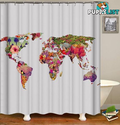 Flowery World Map Shower Curtain - Curtain - 7427005900471