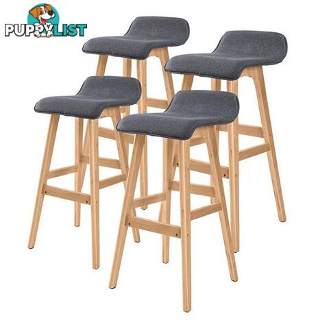 4X 74Cm Oak Wood Bar Stool Fabric Sophia Grey - Unbranded - 9352338008540