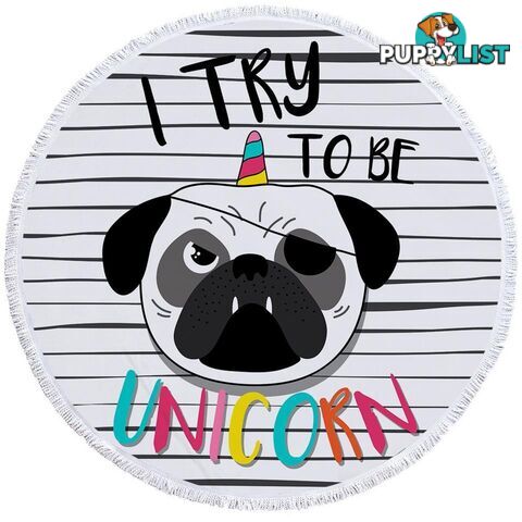 Tough Unicorn Pug Beach Towel - Towel - 7427046309974