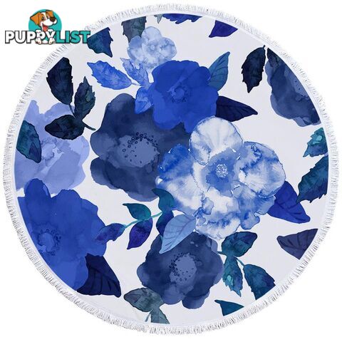 Blue Water Colored Flowers Beach Towel - Towel - 7427046339520