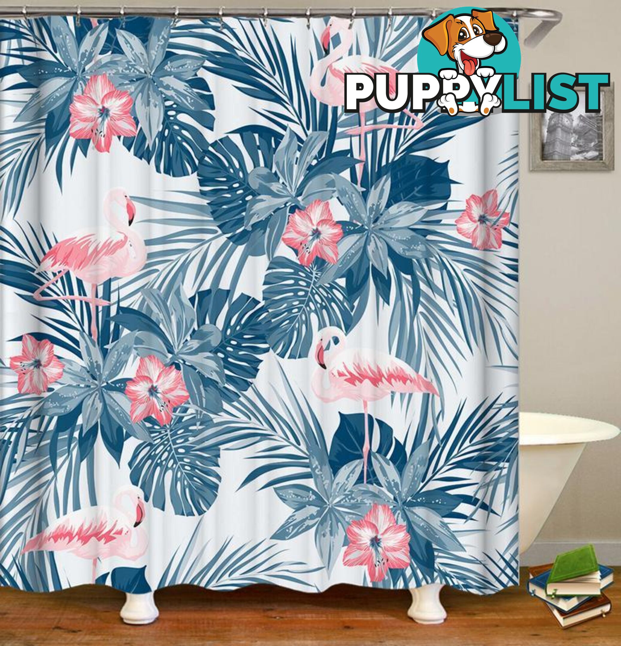 Bright Flamingo And Tropical Green Shower Curtain - Curtain - 7427046016100