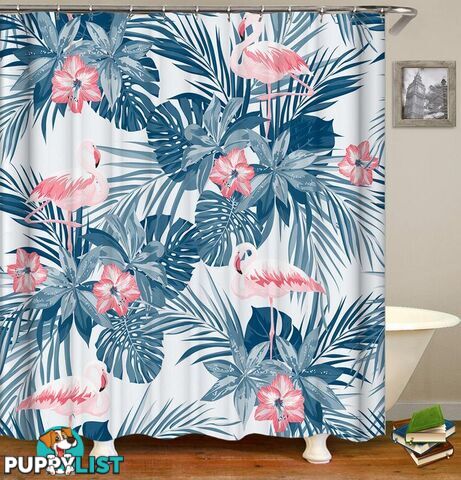 Bright Flamingo And Tropical Green Shower Curtain - Curtain - 7427046016100