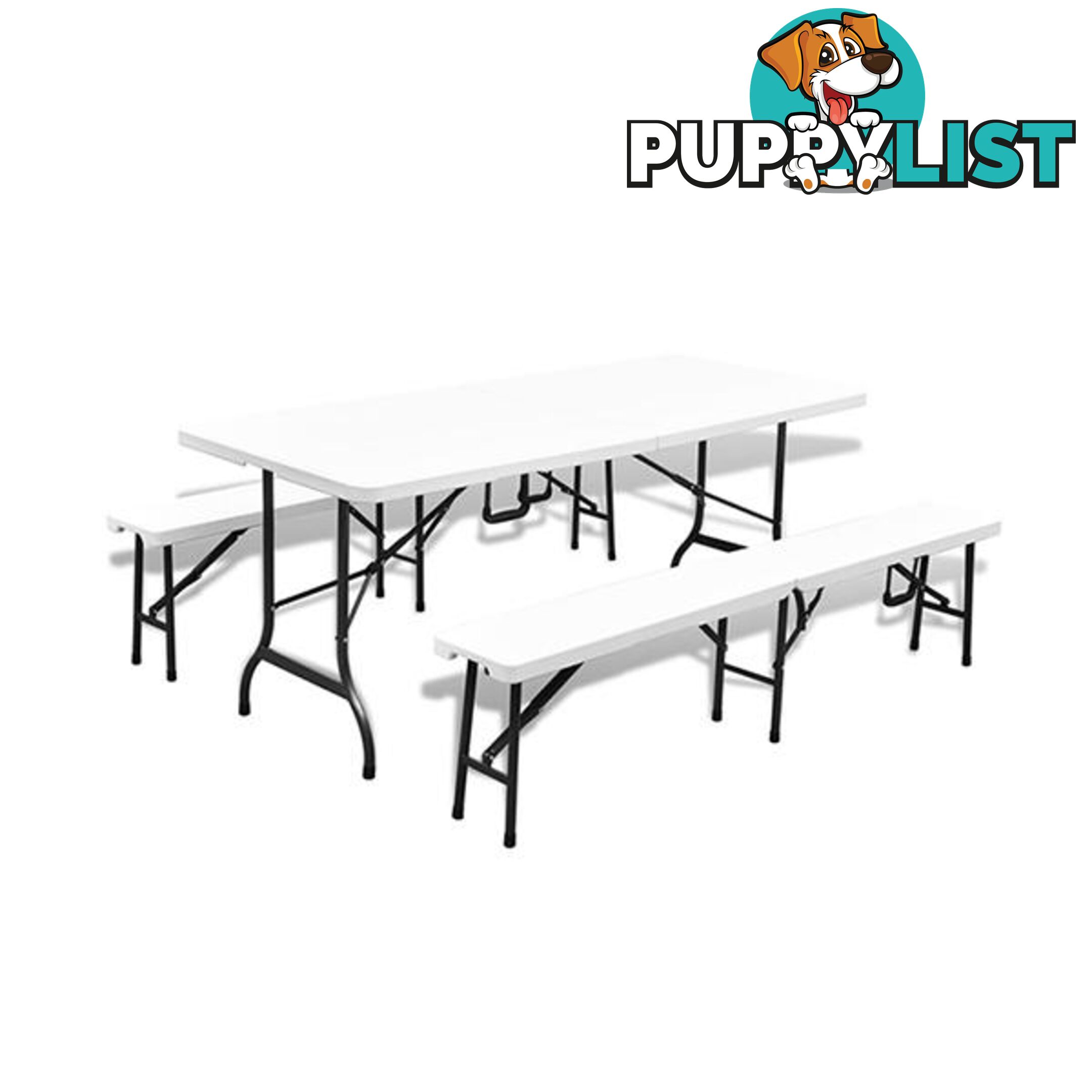 Folding Garden Table With 2 Benches 180 Cm Steel And Hdpe White - Unbranded - 7427046256346