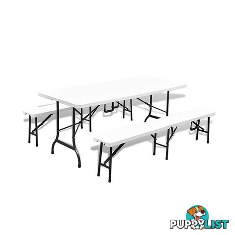 Folding Garden Table With 2 Benches 180 Cm Steel And Hdpe White - Unbranded - 7427046256346