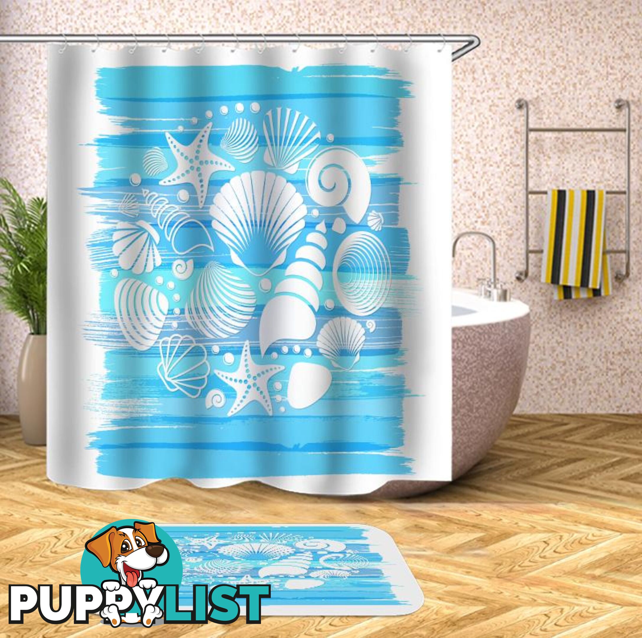 Seashells Mix Over The Blue Shower Curtain - Curtains - 7427045949317
