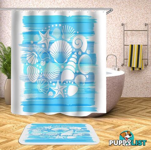 Seashells Mix Over The Blue Shower Curtain - Curtains - 7427045949317