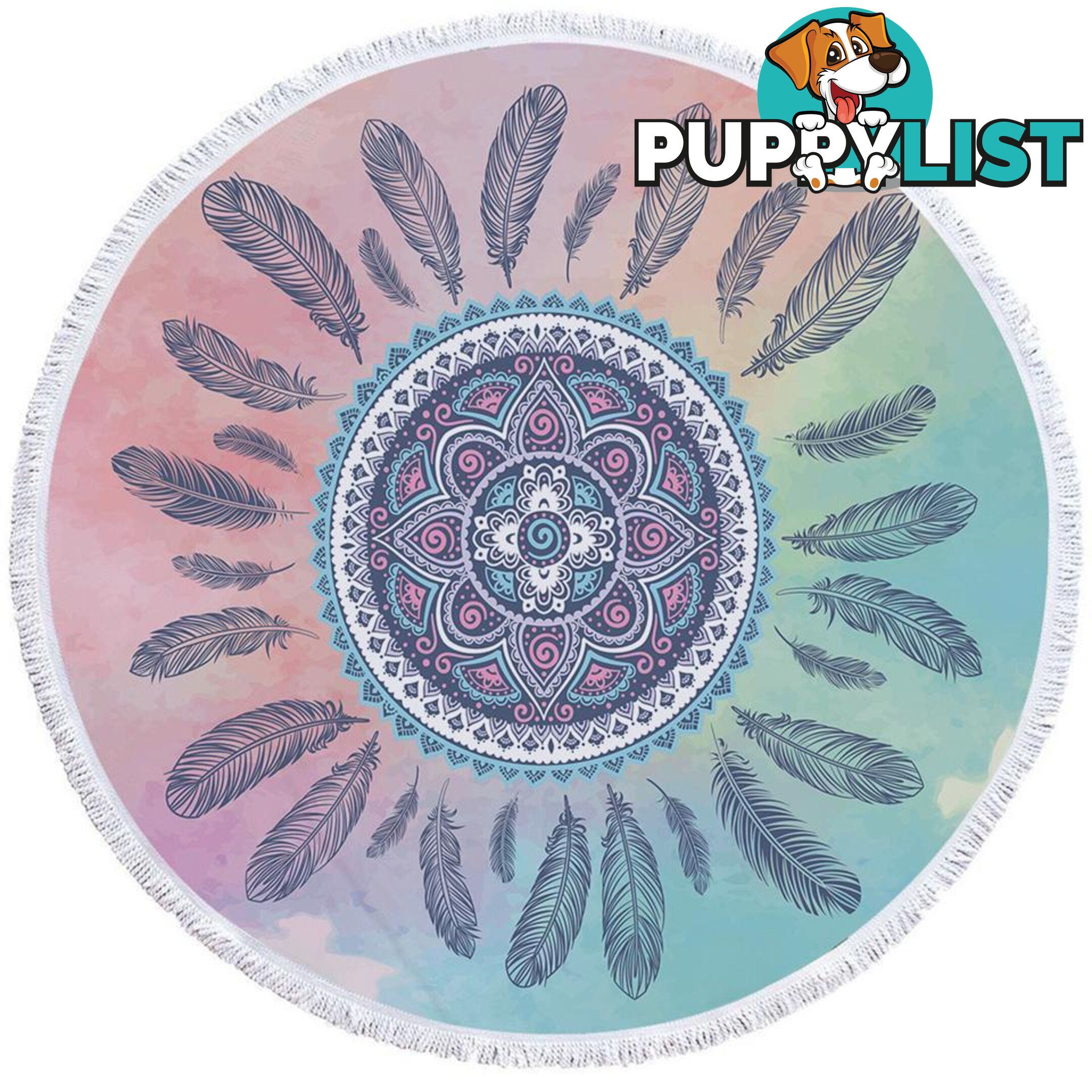 Oriental Feather Circle Beach Towel - Towel - 7427046327992