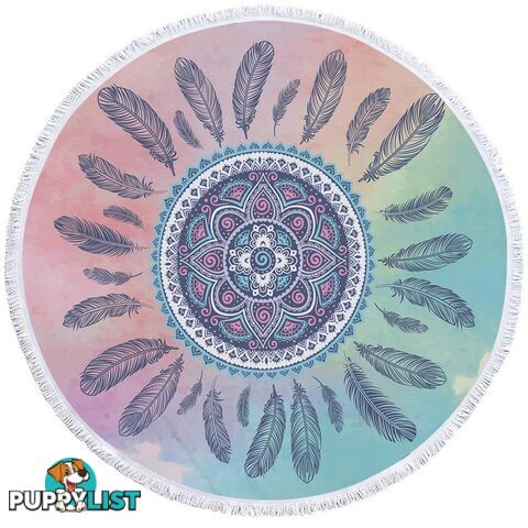 Oriental Feather Circle Beach Towel - Towel - 7427046327992