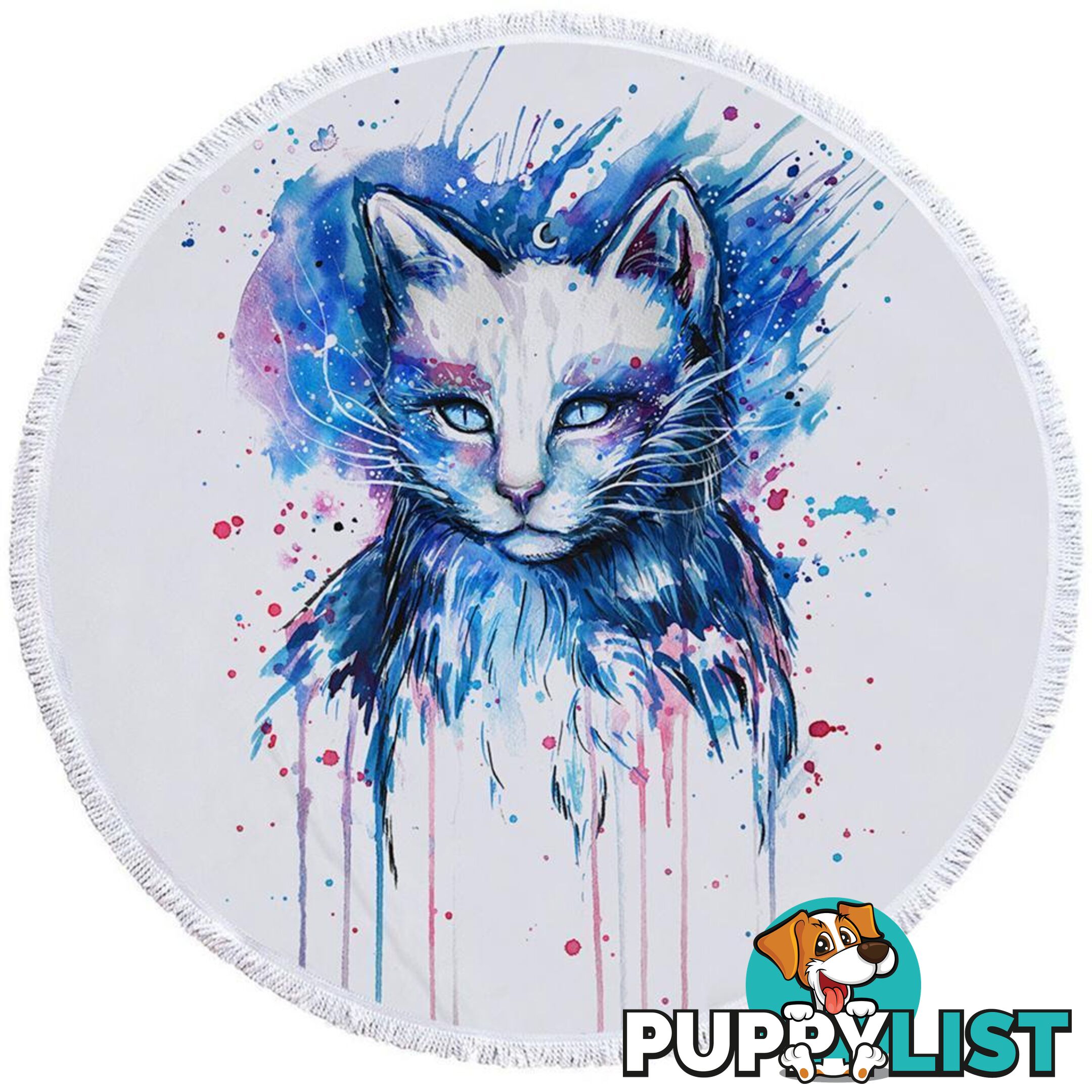 Blue Art Painting Cat Beach Towel - Towel - 7427046330527