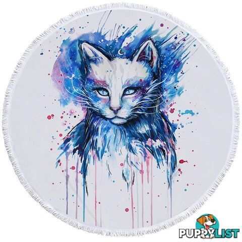 Blue Art Painting Cat Beach Towel - Towel - 7427046330527