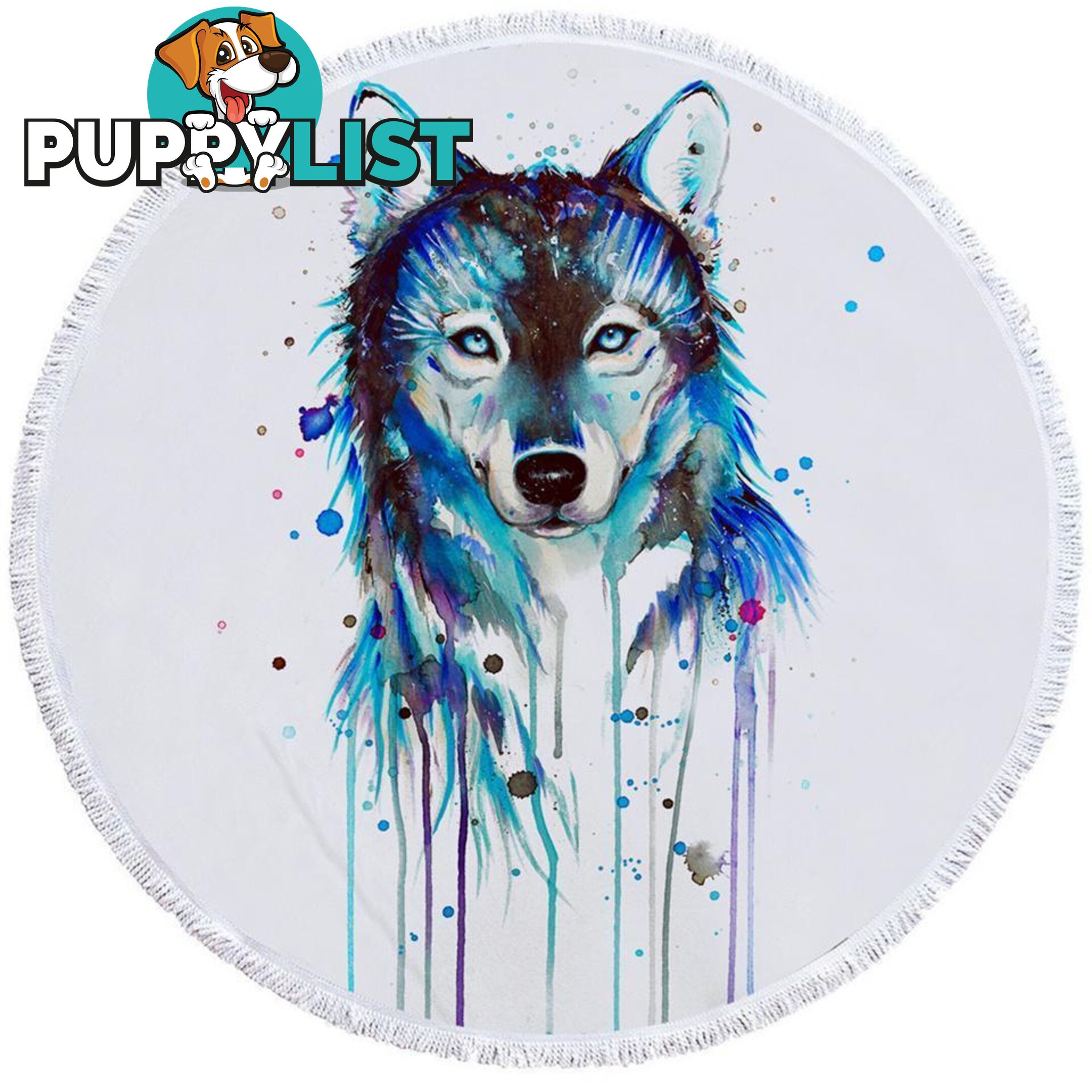 Blue Watercolor Wolf Beach Towel - Towel - 7427046329248