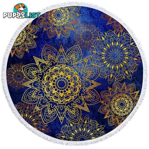 Yellow Star Mandalas Ober Blue Beach Towel - Towel - 7427046322195