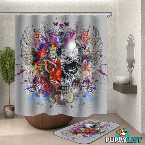 Crazy Colorful Mix Skull And Tiger - Curtain - 7427046120791