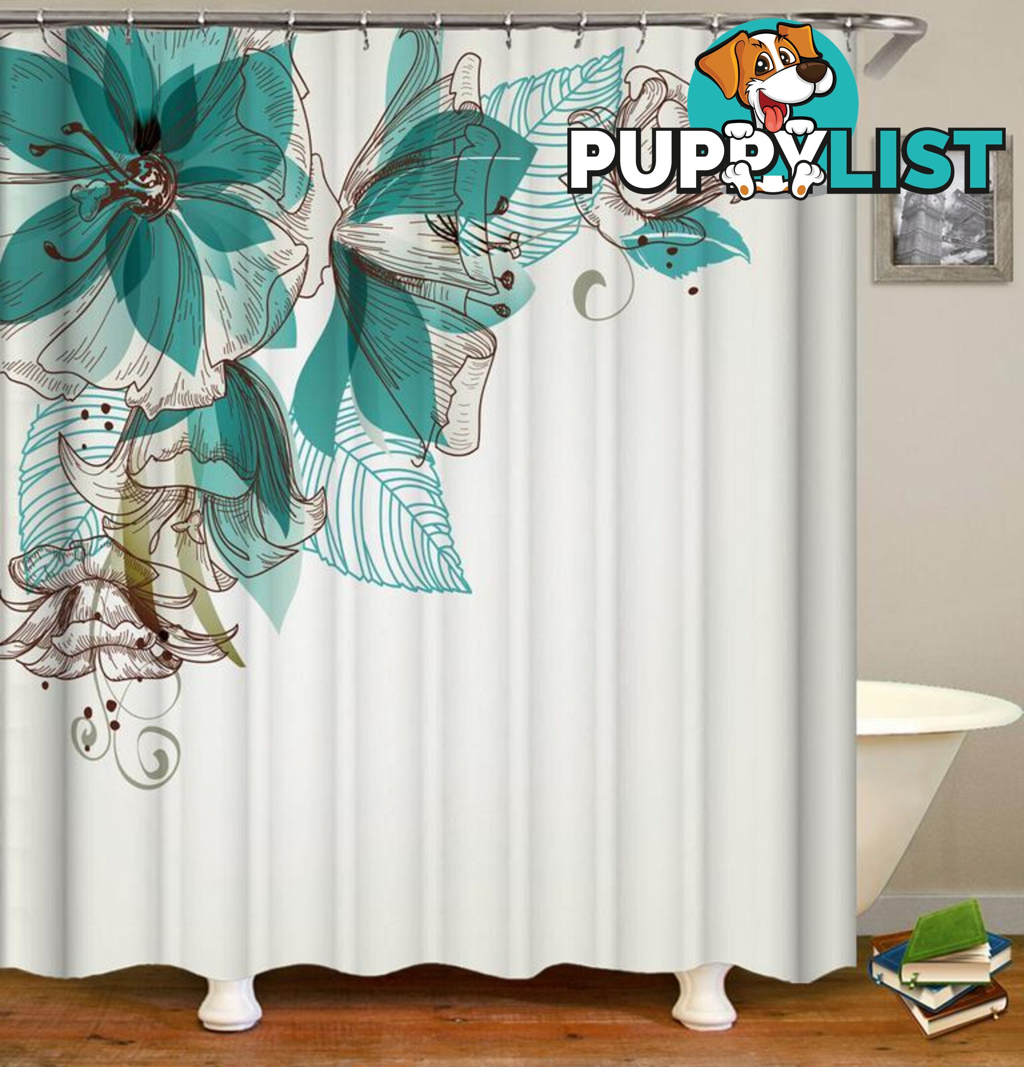 Turquoise Flowers Shower Curtain - Curtain - 7427005906275