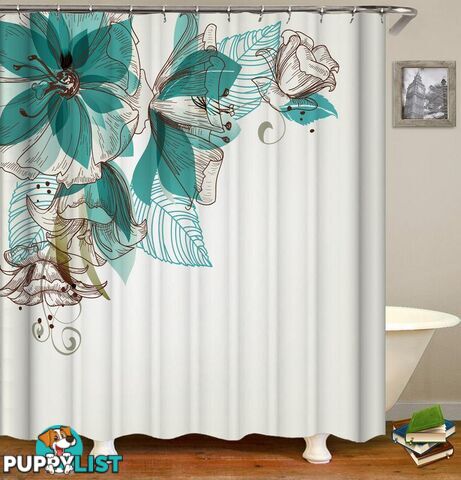 Turquoise Flowers Shower Curtain - Curtain - 7427005906275