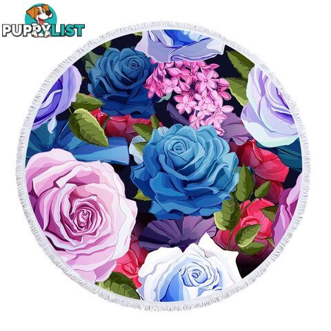 Blue and Purplish Roses Beach Towel - Towel - 7427046341387