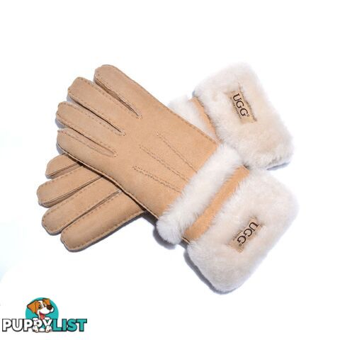 UGG Sheepskin Leather Double Cuff Gloves Chestnut Womens Cora - UGG - 822427525399