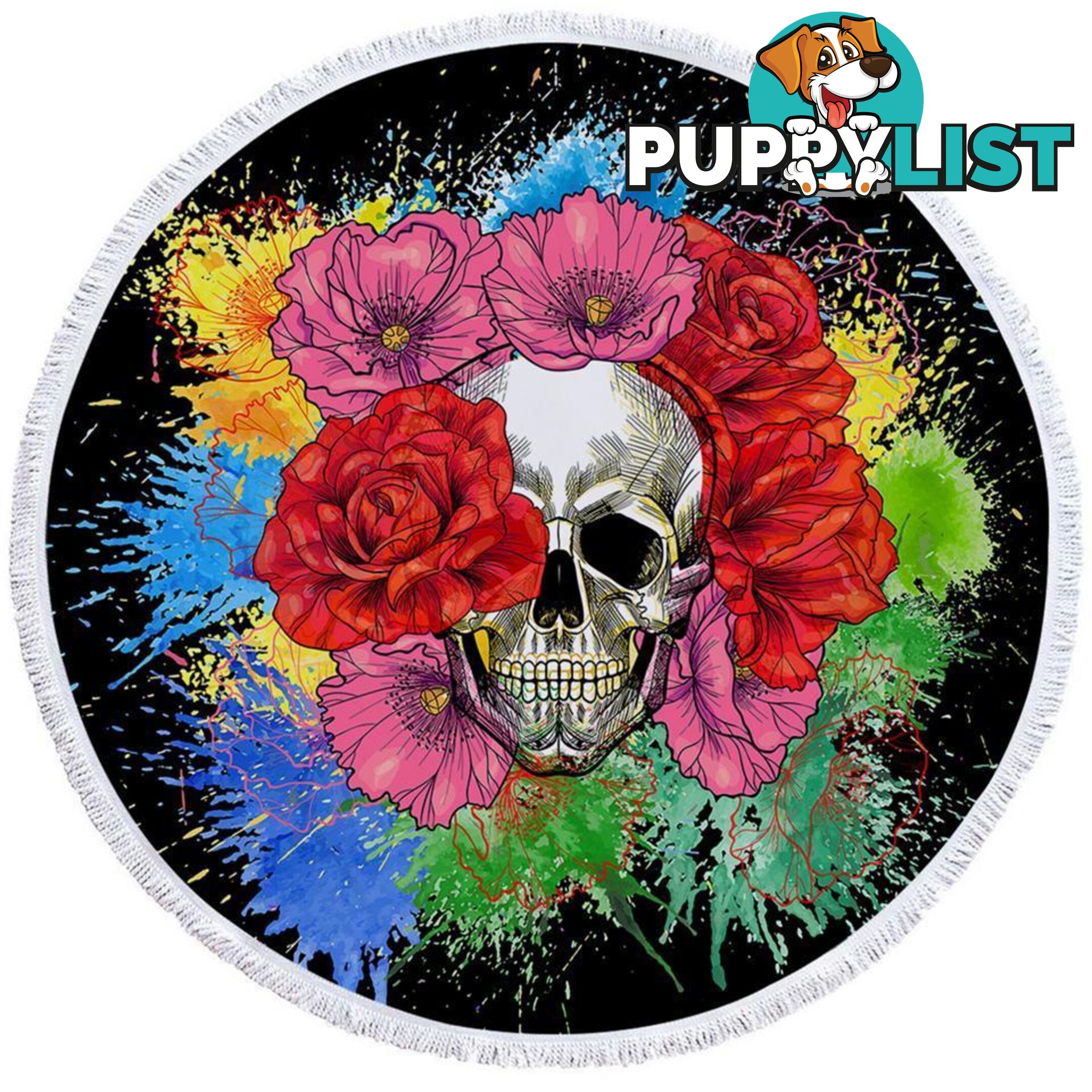 Colorful Flowers Skull Beach Towel - Towel - 7427046314190