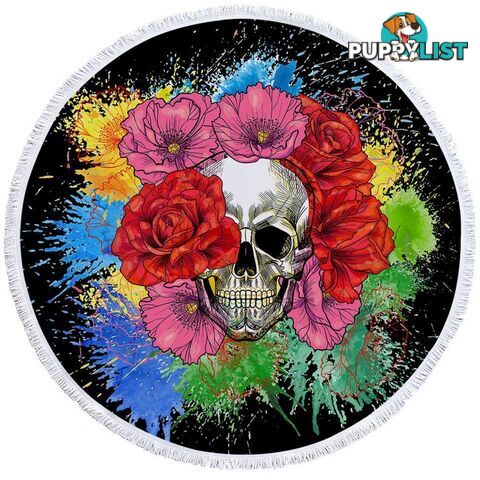 Colorful Flowers Skull Beach Towel - Towel - 7427046314190