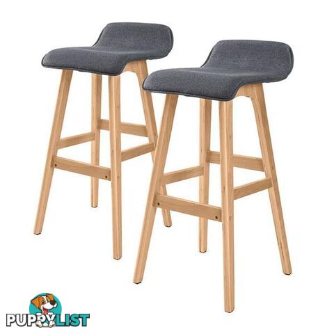 2X 74Cm Oak Wood Bar Stool Fabric Sophia Grey - Unbranded - 9352338008403