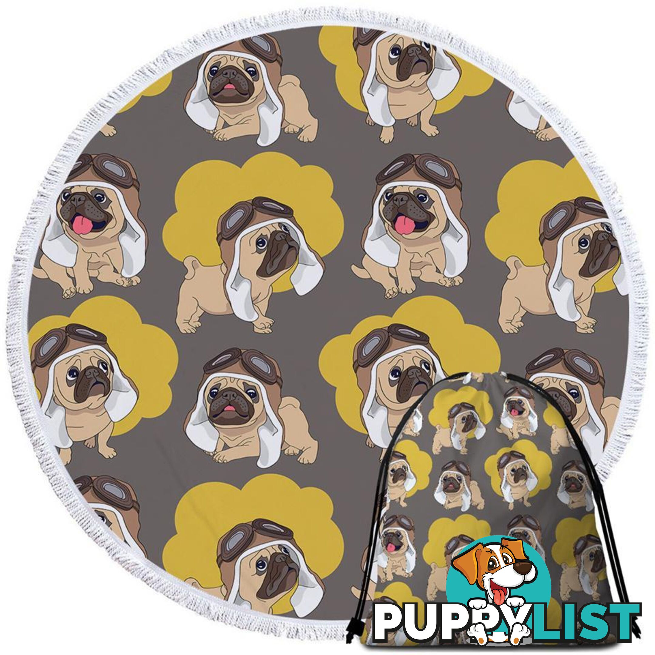 Cute Pilot Pug Beach Towel - Towel - 7427046307963