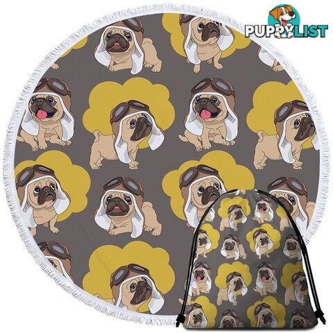 Cute Pilot Pug Beach Towel - Towel - 7427046307963