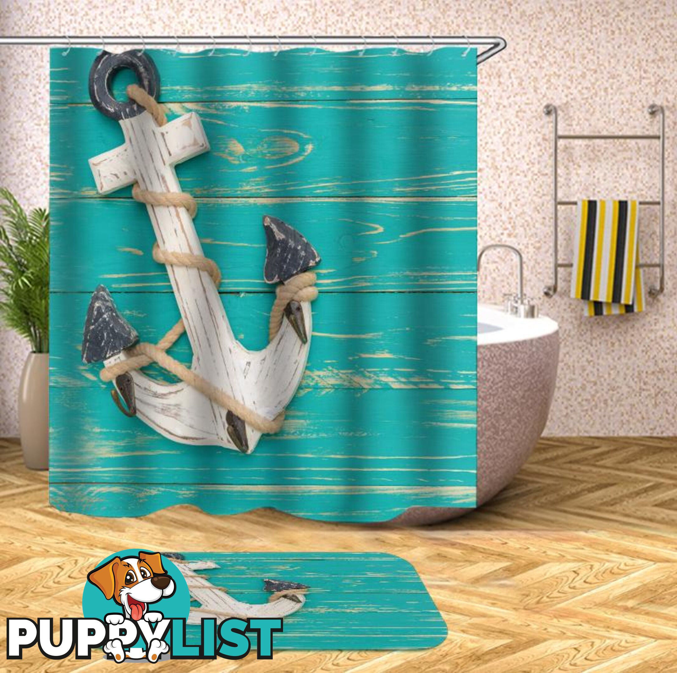 Anchor On Turquoise Deck Shower Curtain - Curtains - 7427045947771