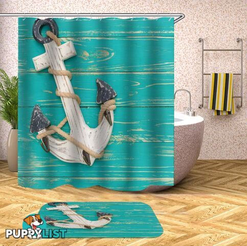 Anchor On Turquoise Deck Shower Curtain - Curtains - 7427045947771