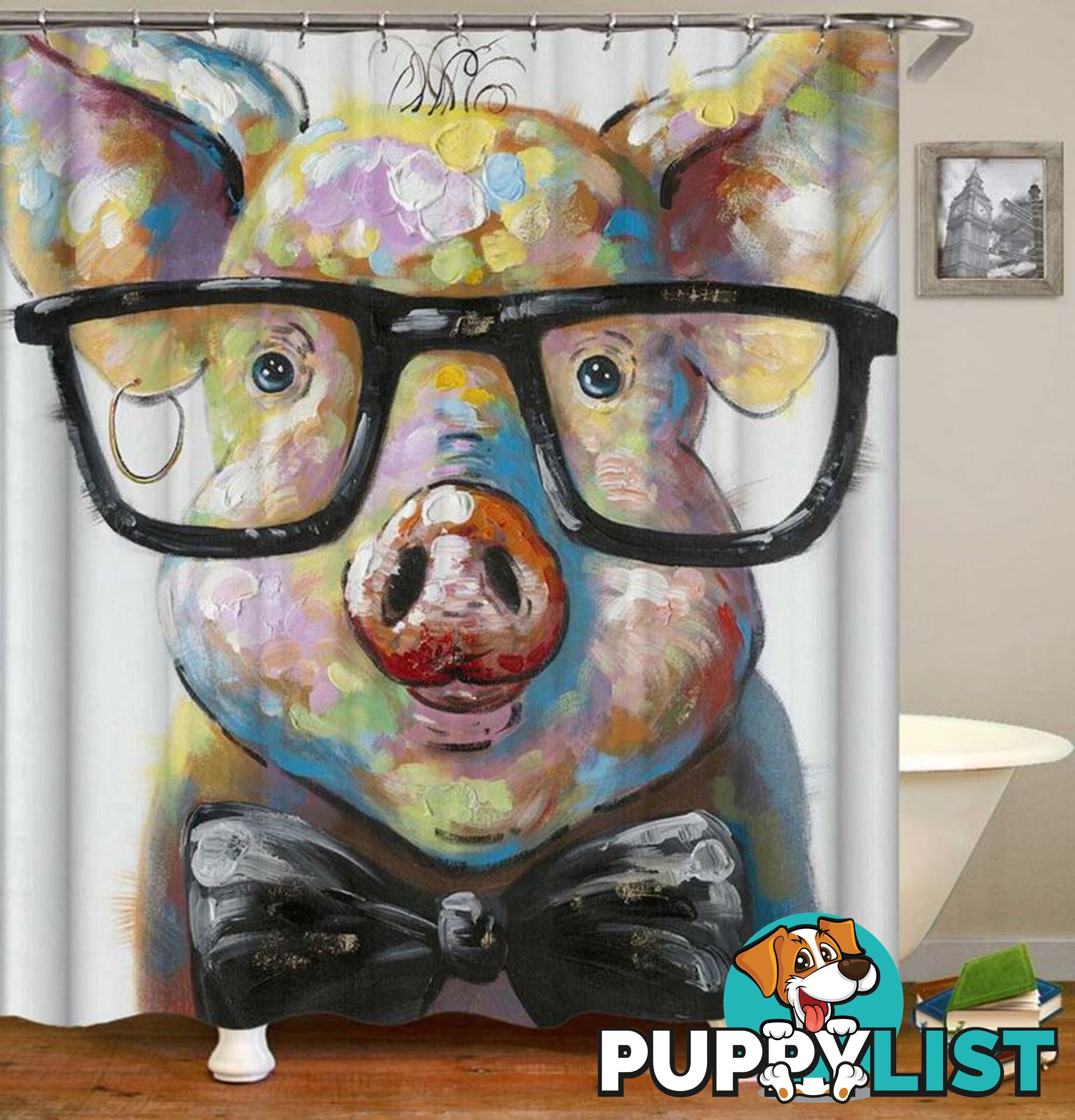 Hipster Piggy Shower Curtain - Curtain - 7427046130103