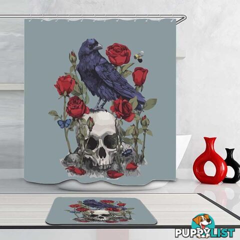 Raven Skull And Roses Shower Curtain - Curtain - 7427046055277