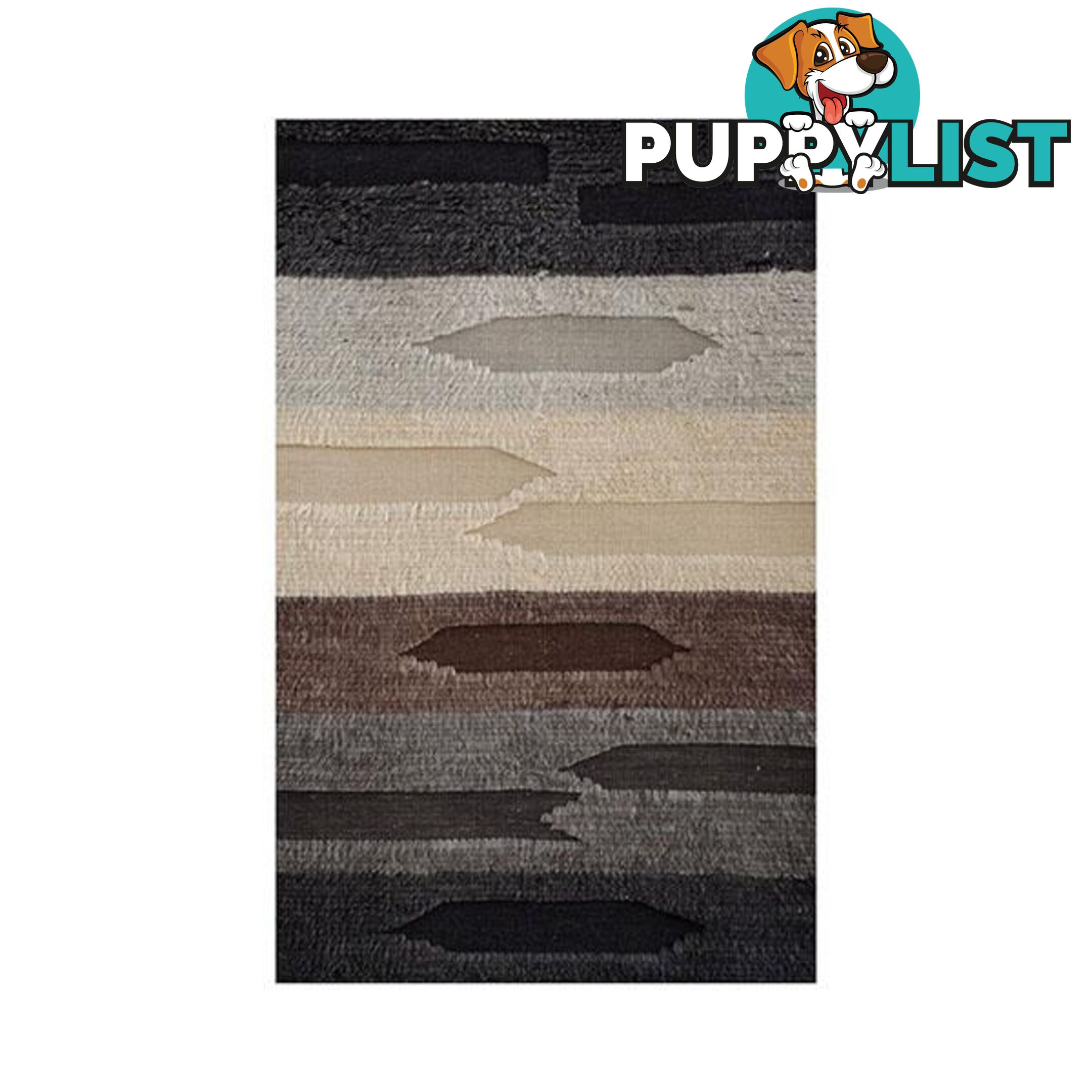 Flat And Cut Pile Boho Taupe Wool Rug - Unbranded - 7427005874499