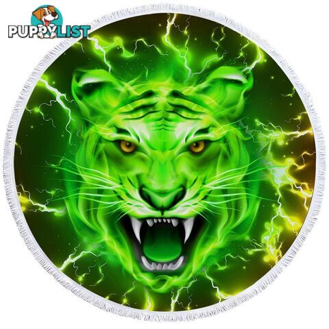 Bright Green Tiger Beach Towel - Towel - 7427046324946