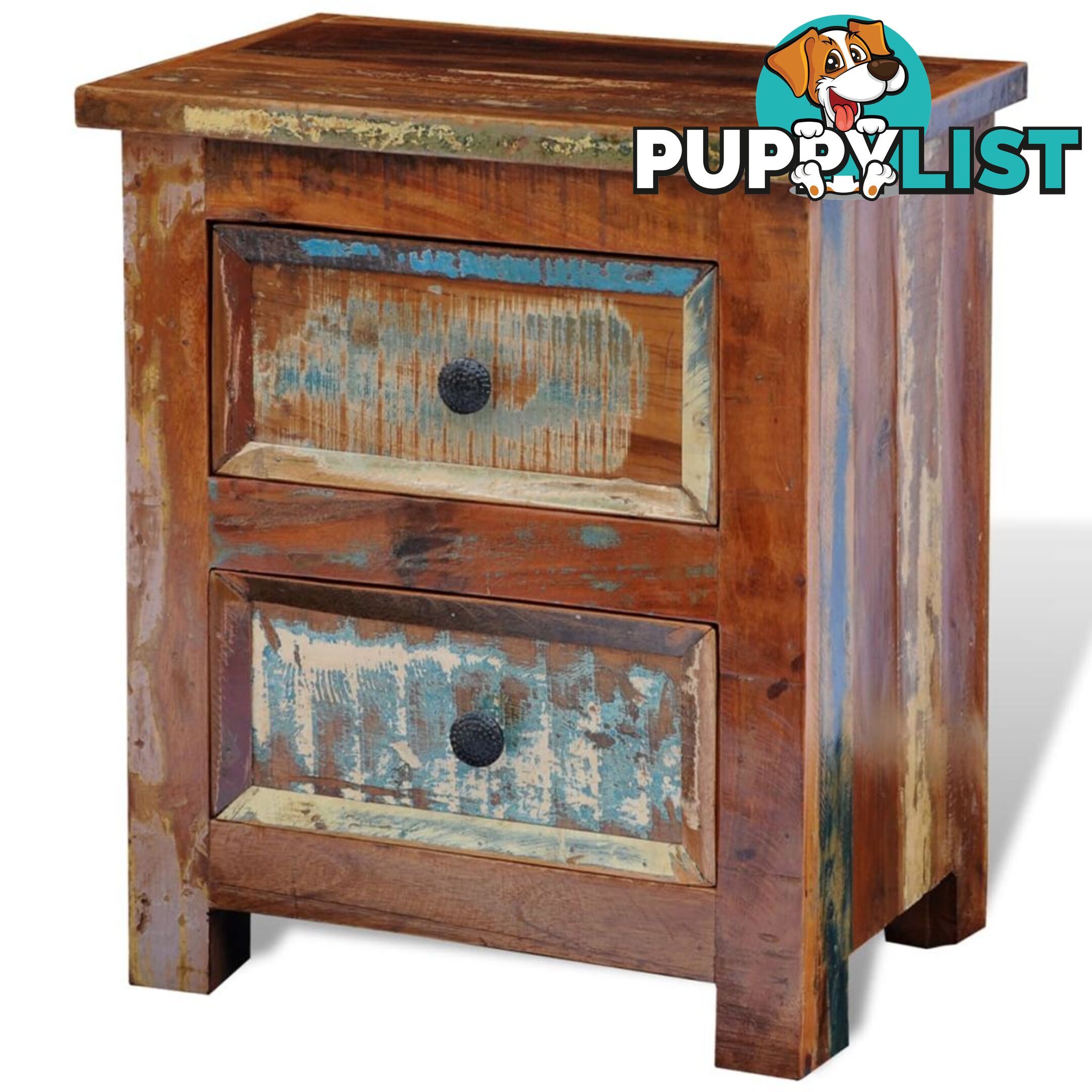 Reclaimed Solid Wood Bedside Cabinet with 2 Drawers - Unbranded - 4326500433114