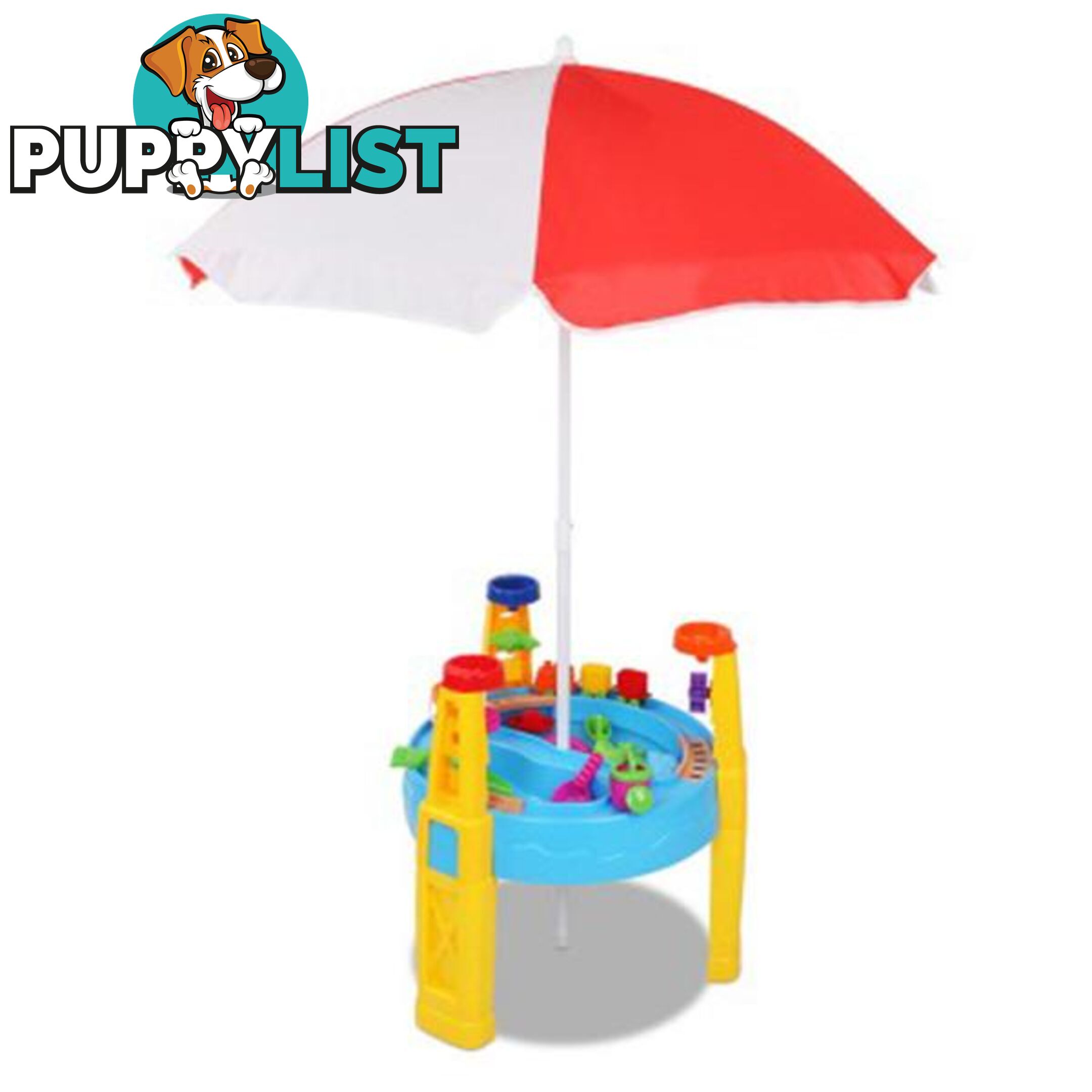 Kids Sand and Water Table Play Set with Umbrella - Keezi - 9350062117057