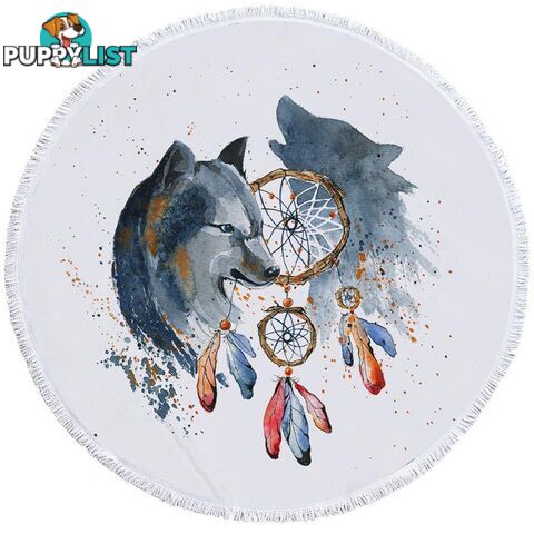 Native American Wolf Painting Beach Towel - Towel - 7427046309400