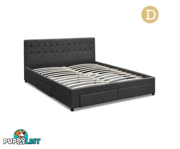 Fabric Bed Frame with Storage Drawers Dark Grey - Artiss - 4344744398976