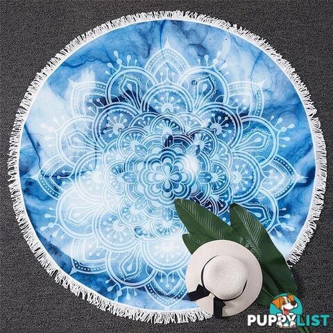 Mandala Over Blue Beach Towel - Towel - 7427046332163