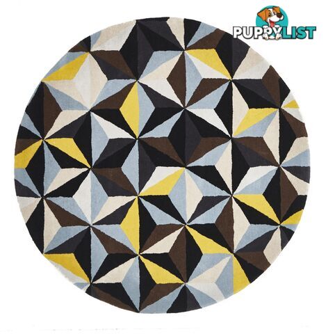 Matrix Round Pure Wool Blue Yellow Rug - Unbranded - 7427046239950