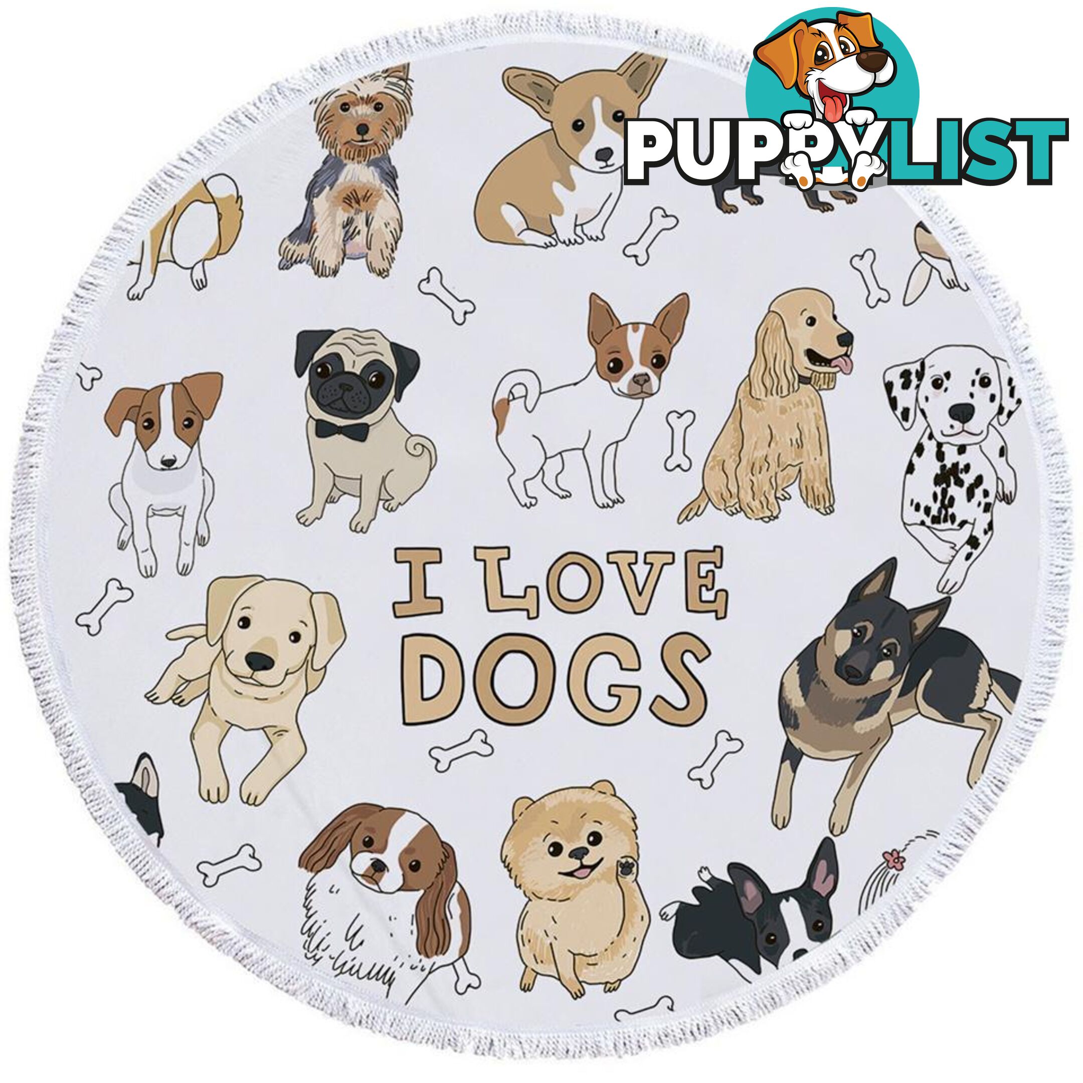 I Love Dogs Beach Towel - Towel - 7427046306157