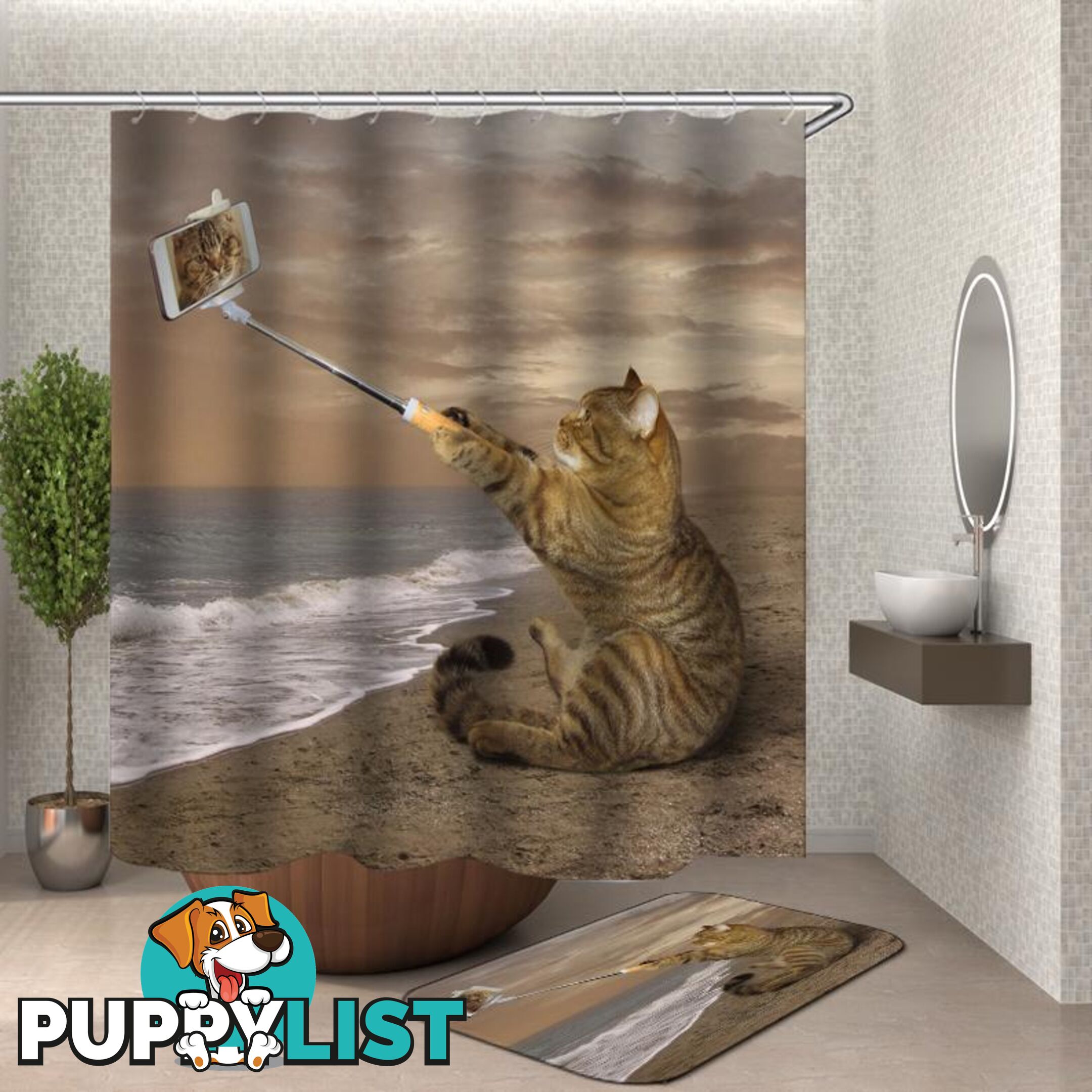 Catâs Selfie On The Beach Shower Curtain - Curtain - 7427046105996