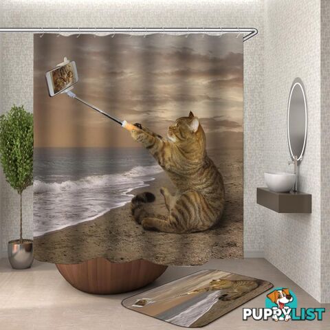 Catâs Selfie On The Beach Shower Curtain - Curtain - 7427046105996