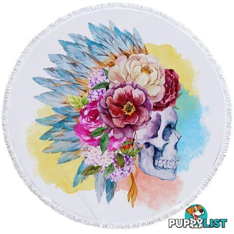 Pastel Color Floral Chief Skull Beach Towel - Towel - 7427046328647