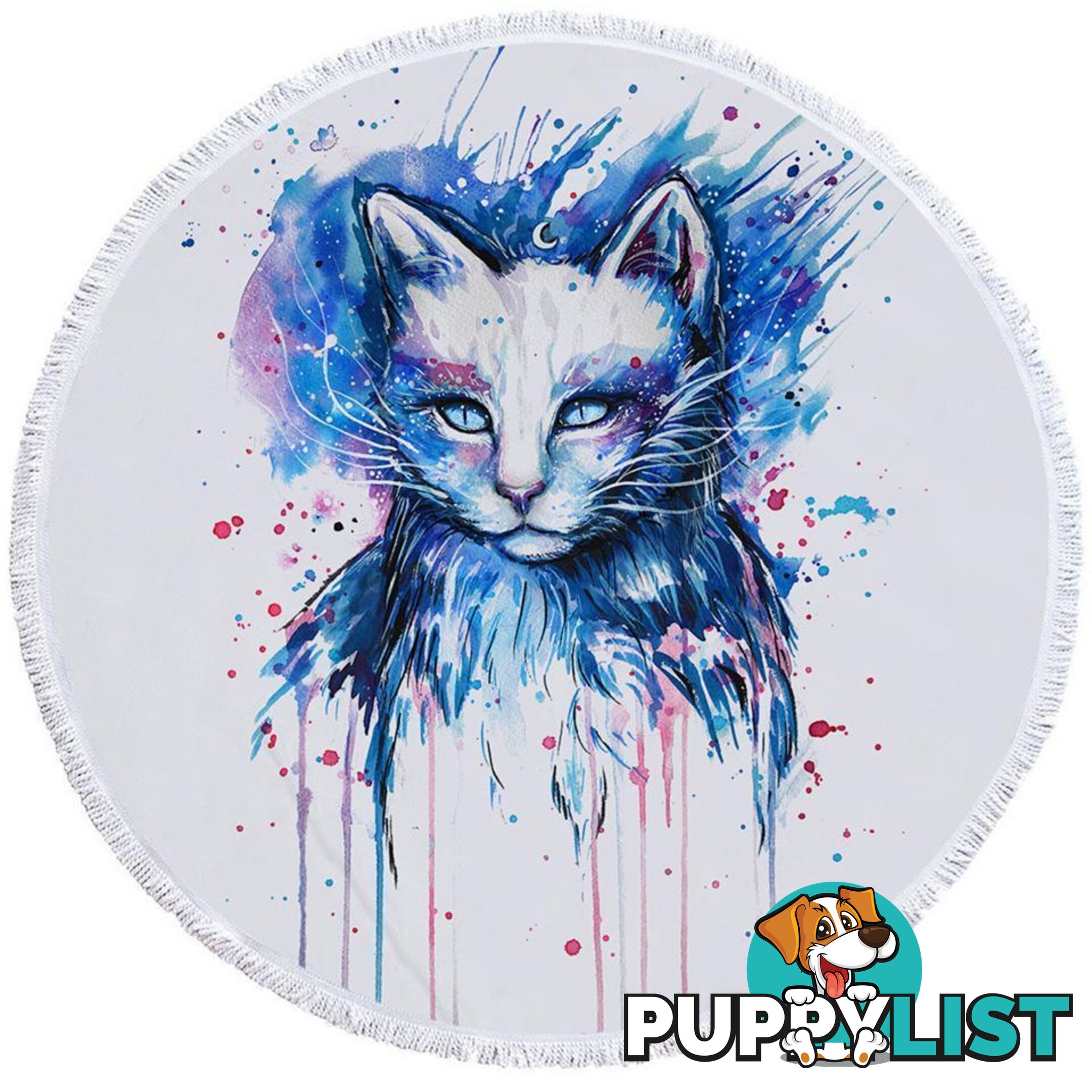 Blue Art Painting Cat Beach Towel - Towel - 7427046330510