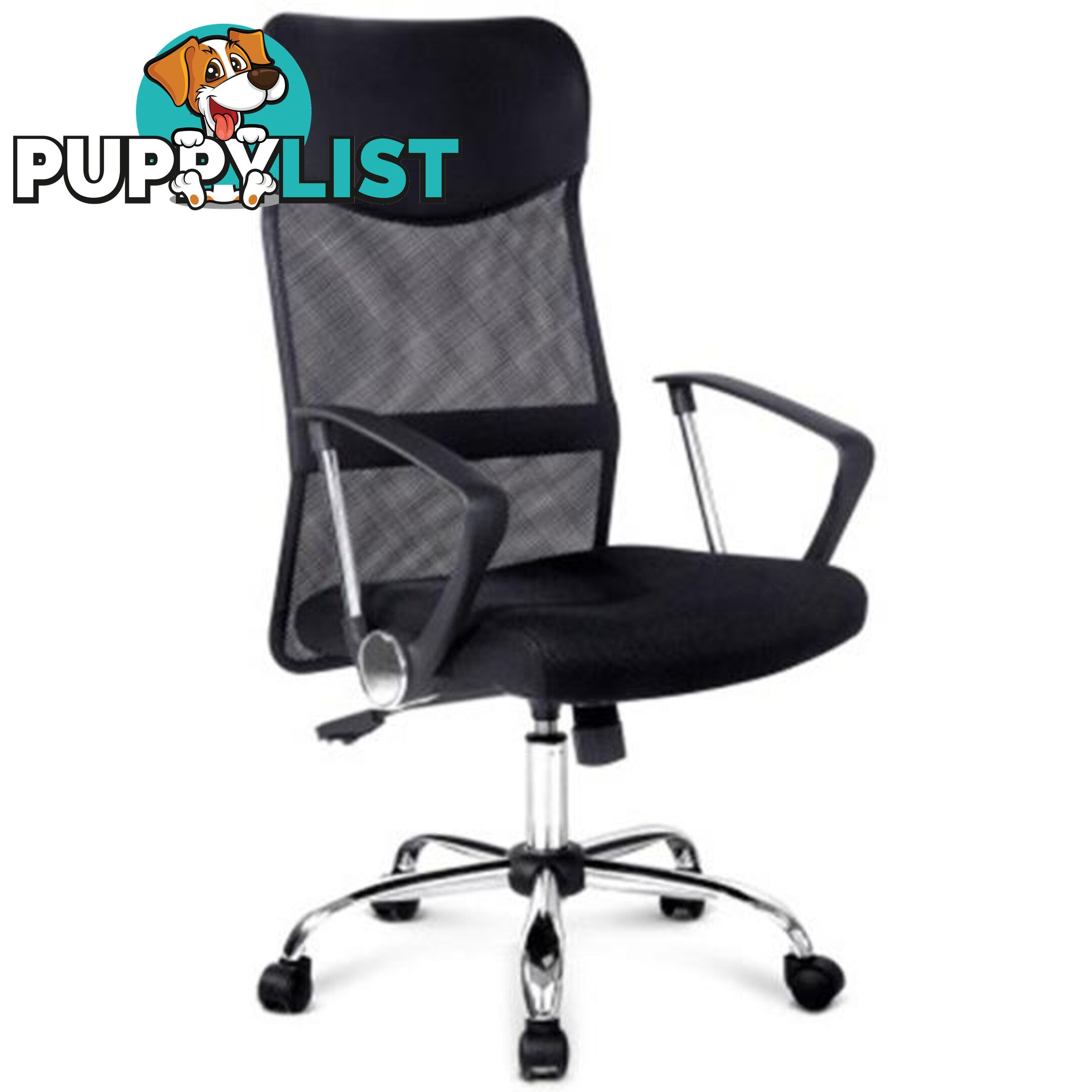 PU Leather Mesh High Back Office Chair - Black - Unbranded - 4326500256171