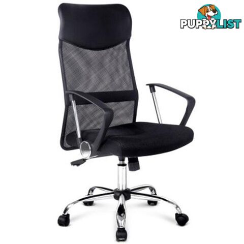 PU Leather Mesh High Back Office Chair - Black - Unbranded - 4326500256171